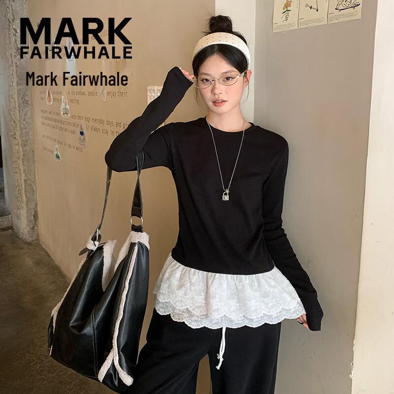 Mark Fairwhale Женская базовая футболка с длинным рукавом и кружевной отделкой