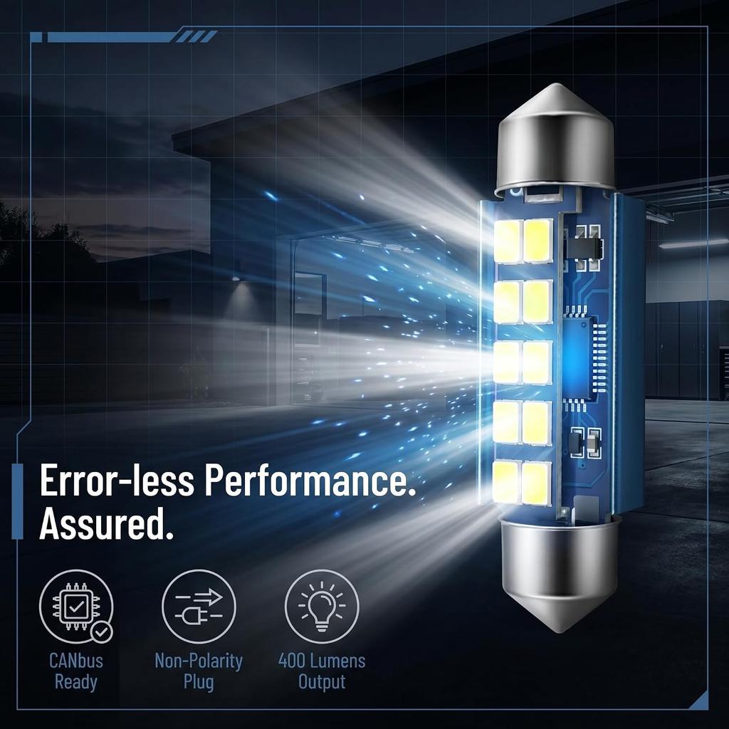 2PCS 578 LED Bulbs, 6000K 2835 SMD Chips 1200LM High Lumen Interior Lights, Super Bright Interior Led Festoon Bulb for Dome Map Door Lamps, 41 42mm