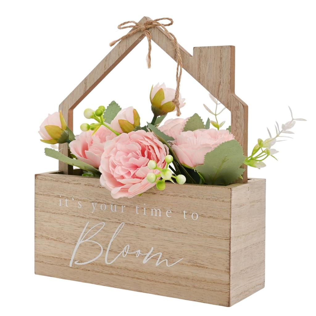 Country Living Its Your Time To Bloom Wooden House Planter With Faux Flowers