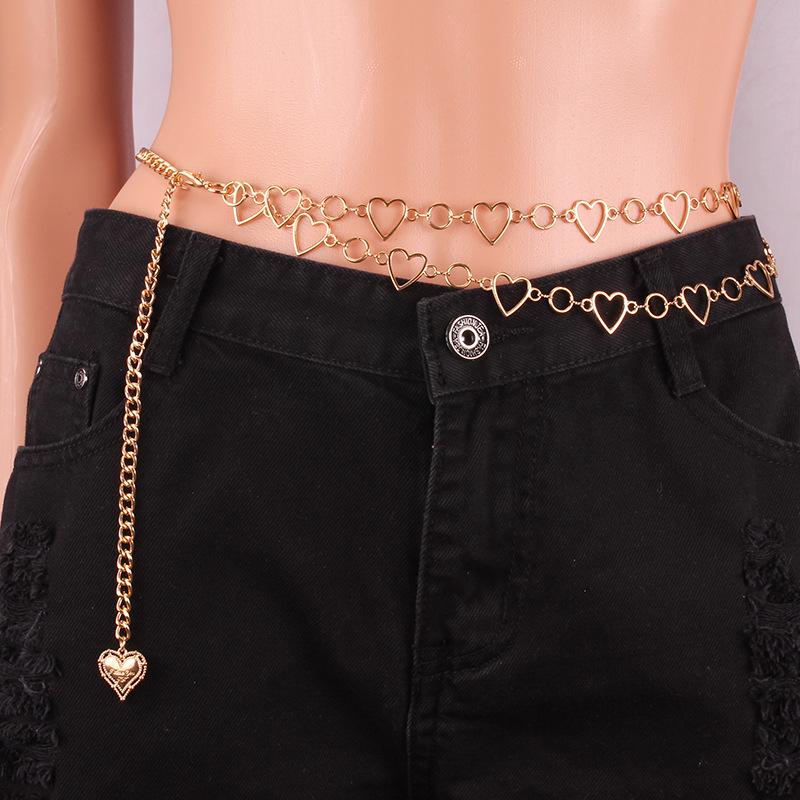 Trendy European & American Double-Layer Heart Waist Chain for Dresses