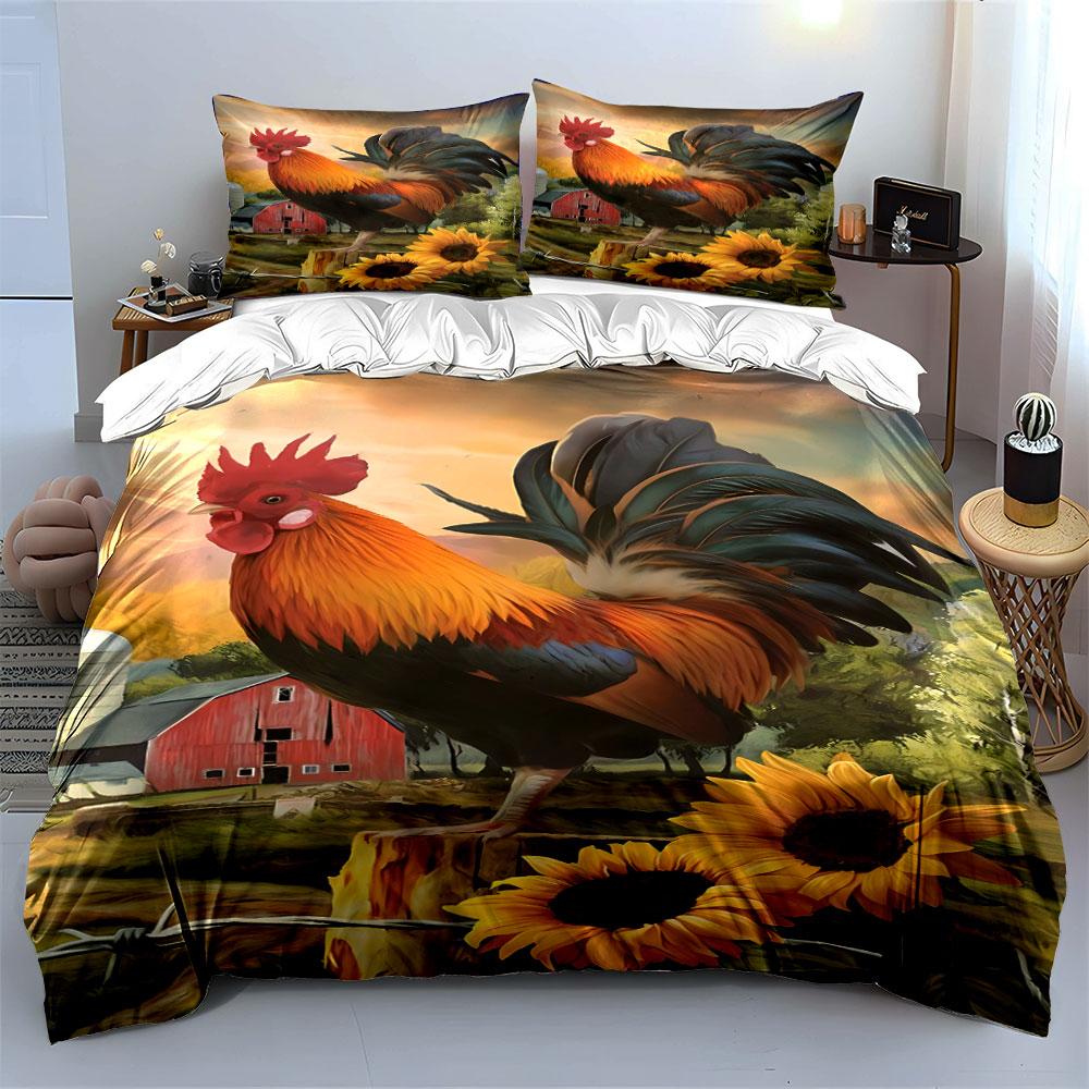 Rooster, barn, sunflowers pattern. Bedding sets Duvet cover sets Duvet covers Pillowcases(1*Duvet Cover 2*Pillowcases without duvet insert)