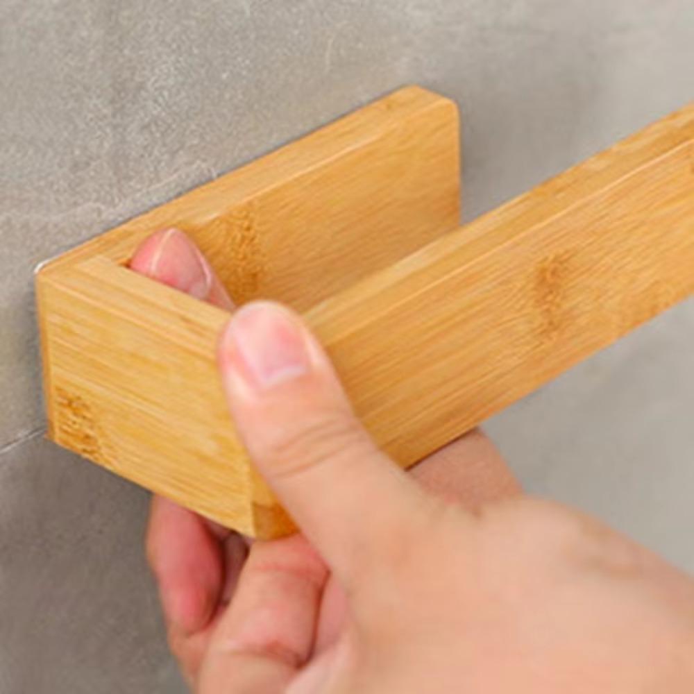 Waterproof Bamboo Wooden Towel Rack Adhesive Towel Shelf Durable No Drill Shelf Bathroom