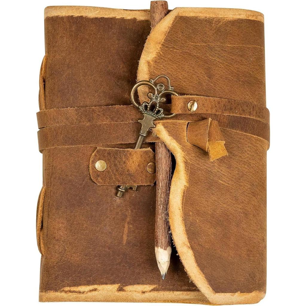 Handmade Leather Vintage Journal Travel Diary Notebookwith Key or Pen Loop-Leather Bound Journal Vintage Paper