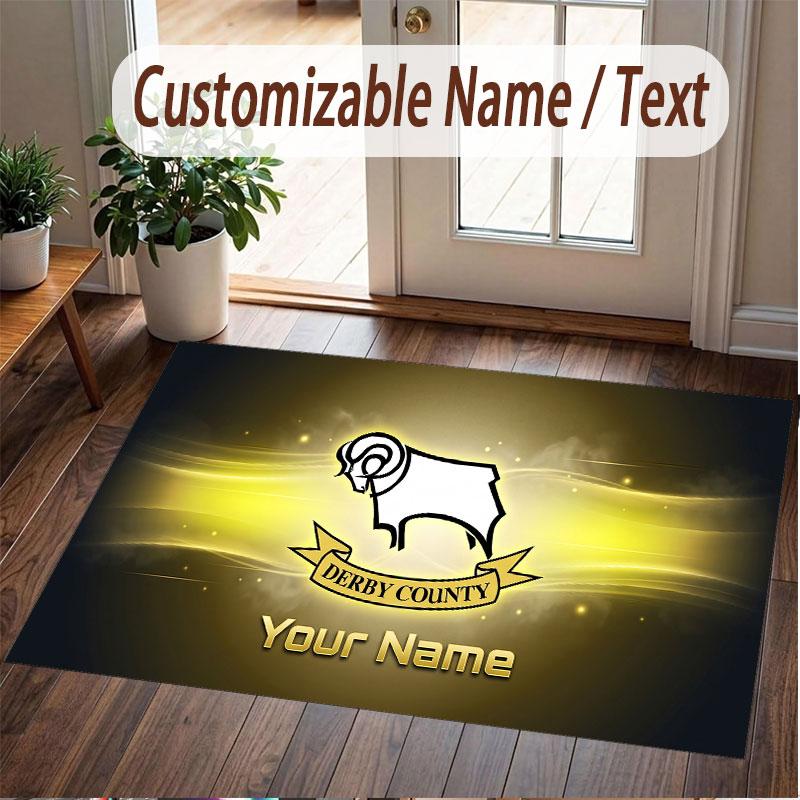 Custom Rug Derby County Pattern Print Name Text Soft Non‑Slip Floor Carpet for Home Indoor Decoration