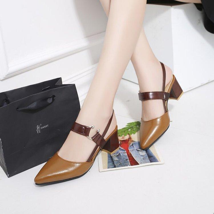 Босоножки Баотоу женские новая мода толстый каблук остроносые сандалии большой размер высокие каблуки