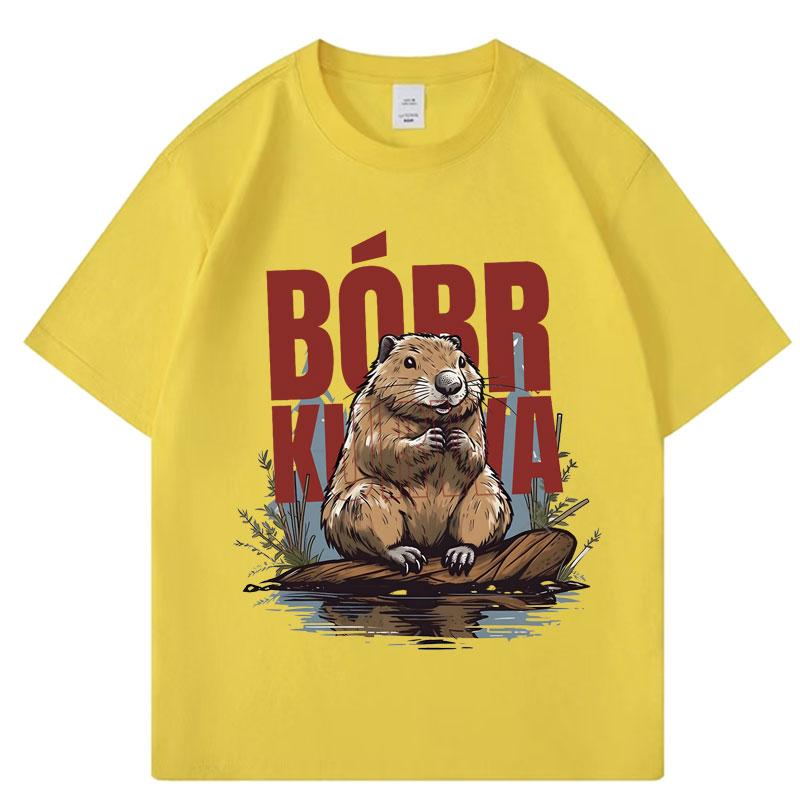 Bober Kurwa Bobr Футболки Смешная Футболка с Мемом про Бобра Мужчины Женщины Хлопок Классическая Свободная Оверсайз Аниме Одежда