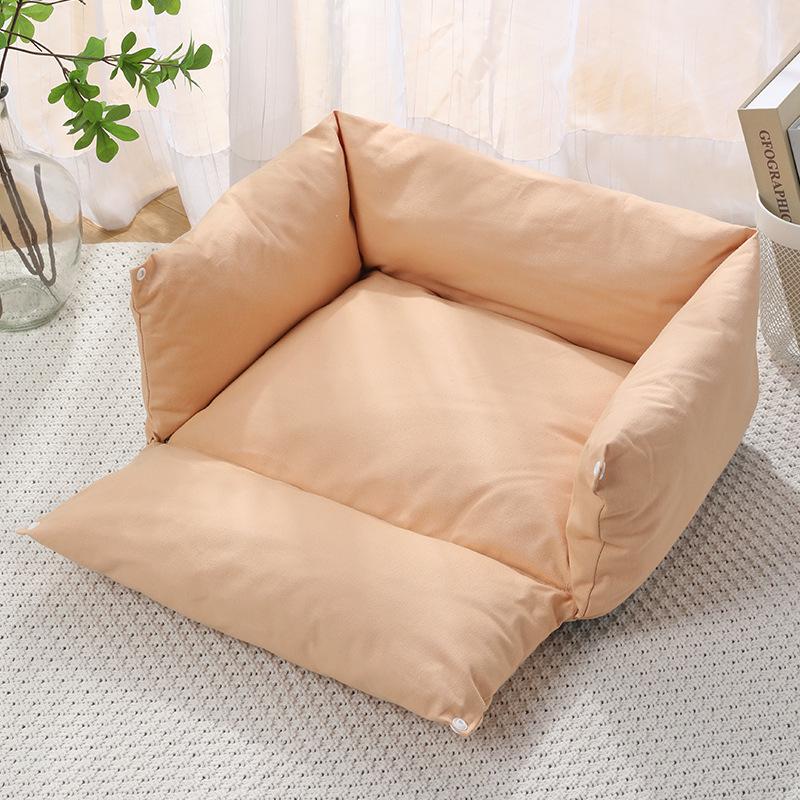 Korean Cute Pet Sofa Bed: Thick Pure Cotton Canvas, Removable & Washable, Dual-Use for Small Dogs & Cats