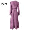 Women Spring Fall Dress Dot Applique Solid Color V Neck Belted Tight High Waist A Line Irregular Ruffle Hem Bohemian Flowy Wedding Party Maxi Dress