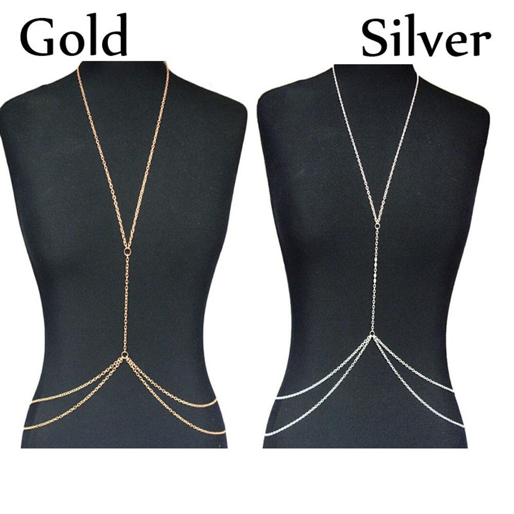 Gold Silver Sexy Slave Harness Bikini Bra Chest Belly Waist Beach Jewelry Body Chain