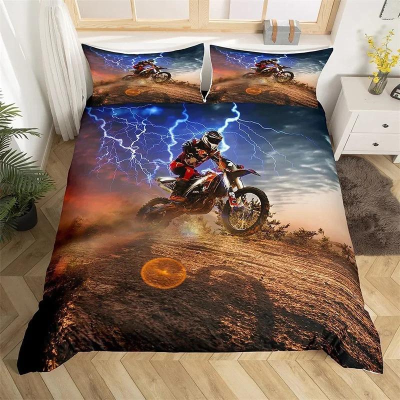 Пододеяльник Extreme Sport Motocross Комплект постельного белья для подростков и мальчиков, микрофибра, 3D, тема мотокросса, гонки, движения, пододеяльник