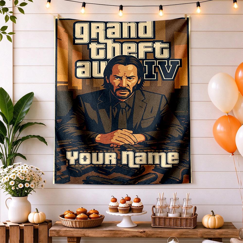 Gta Customize Your Name Tapestry Wall Tapestry Vibrant Fade-Resistant Print Ideal for Office Wall Four Seasons Decor Gifts For Family Or Friends