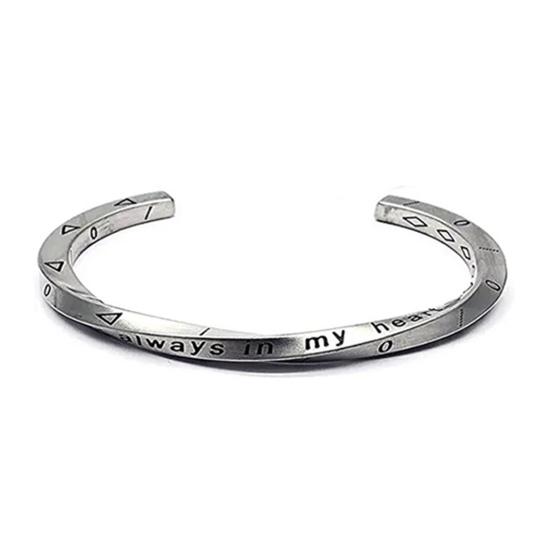 Men Bracelet Opening Adjustable Silver Color Twist Boho Wrist Decoration Easy To Wear Fish Letter Curved Sleeve Bracelet Men Jewelry