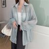 Summer Sun Protection Shirt Lapel Long Sleeve Button Down Shirt Pearlescent Chiffon Sunscreen Jacket Cover-up Outerwear