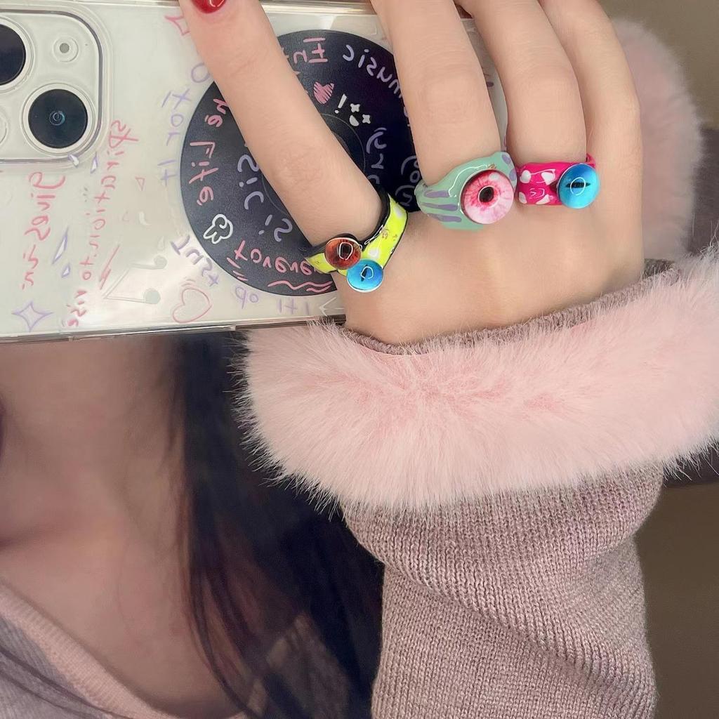 Креативное кольцо с каплей масла с большими глазами: Необычный, универсальный дизайн с открытыми пальцами для модниц.