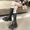 Обувь зимние женские сапоги до колена с высоким голенищем на длинной платформе черные туфли для женщин с круглым носком готические водонепроницаемые весна осень 2024