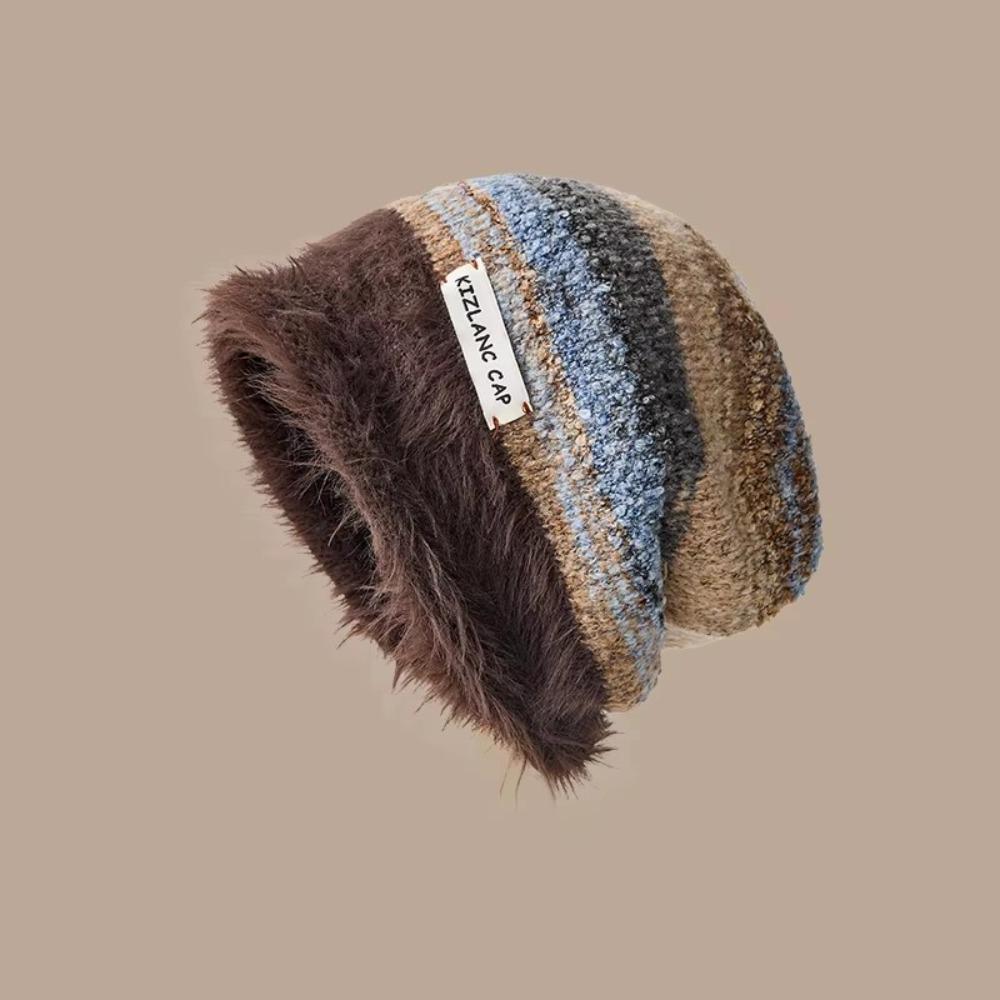 Autumn Winter Y2k Striped Hat Korean Women Beanie Hat Vintage Slouchy Woolen Hat  Outdoor