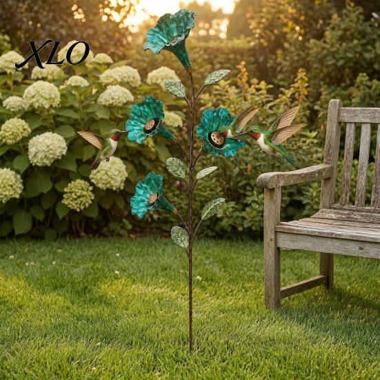 Metal Bird Feeding Station Red Flower Hummingbird Feeder with Ground Stake, Feeder, Outdoor Lawn Ornament Watering for Yard Patio Decoration