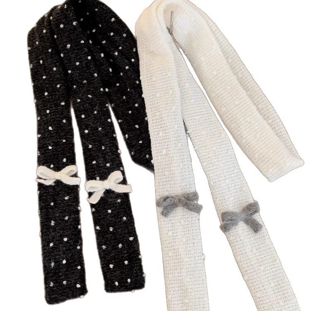 Polka Dot Bow Wool Shawl Y2K Long Narrow Scarves Soft Knitted Scarf  Outdoor