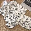Летний пижамный комплект для девочки в стиле граффити с принтом Hello Kitty, летняя футболка с коротким рукавом и шорты, кардиган, двухпредметный домашний костюм
