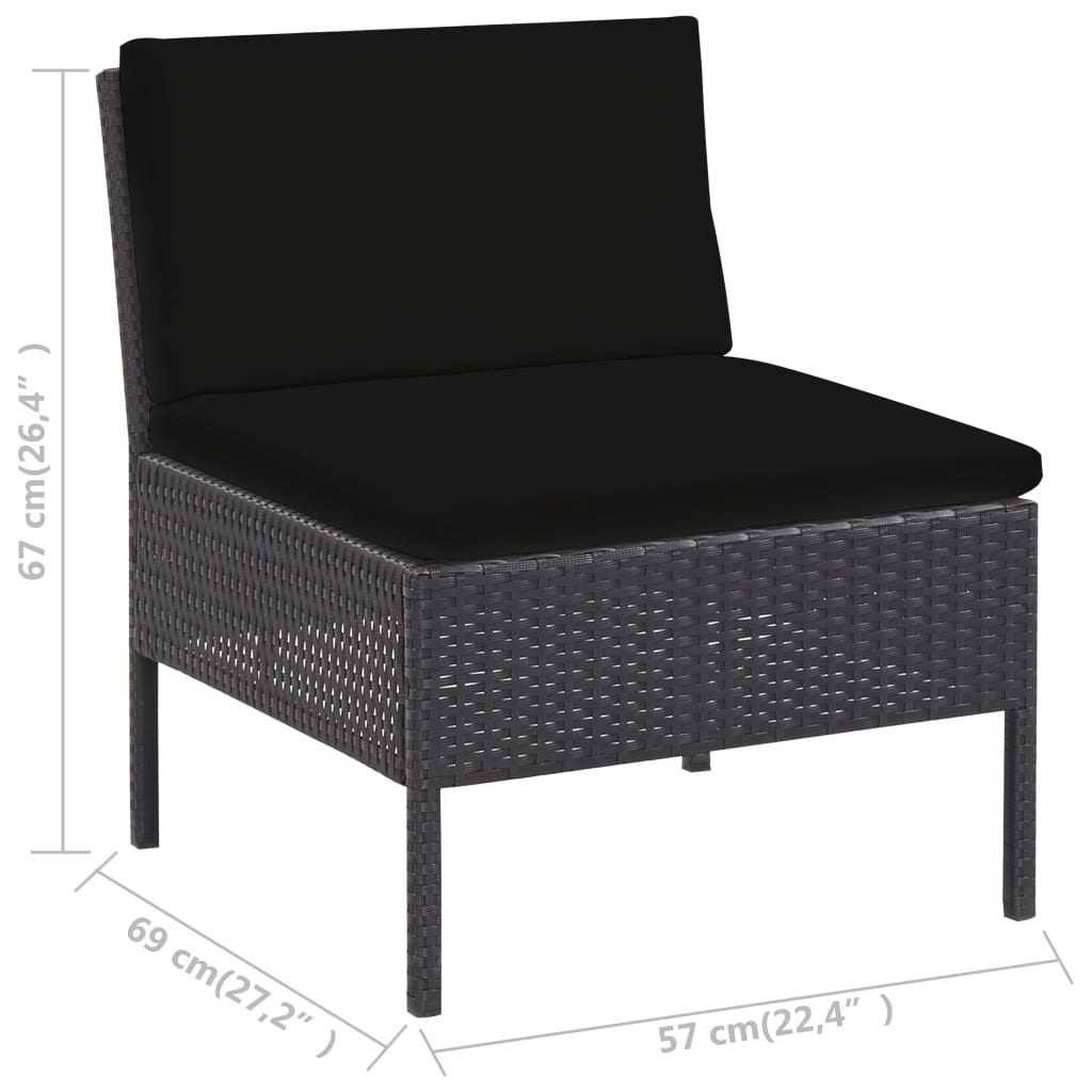 6 Piece Garden Lounge Set with Cushions Poly Rattan Black