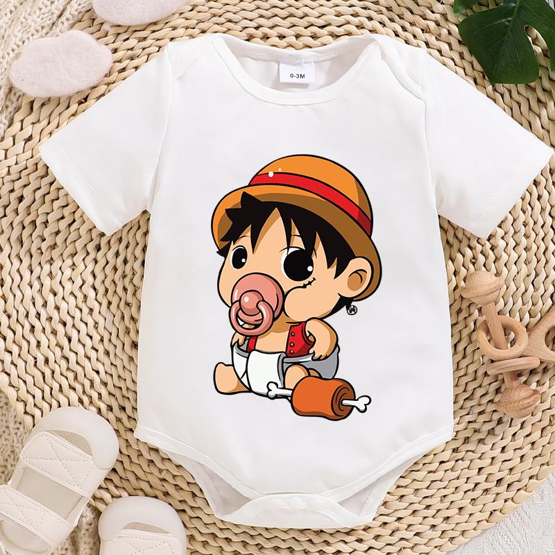 Одежда для ползания малыша One Piece, хлопковая одежда для новорожденных, Люффи, милая фигурка из аниме, комбинезон, ползунки, футболки для ползания, безопасные для кожи комбинезоны, подарок
