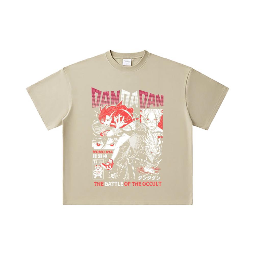 260 GSM Double Yarn 32 Count 100% Cotton DanDaDan V4 Occult Battle Print Unisex Heavy Cotton T Shirt