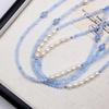 Aquamarine Beaded Women's Clavicle Necklace with Freshwater Pearl Choker