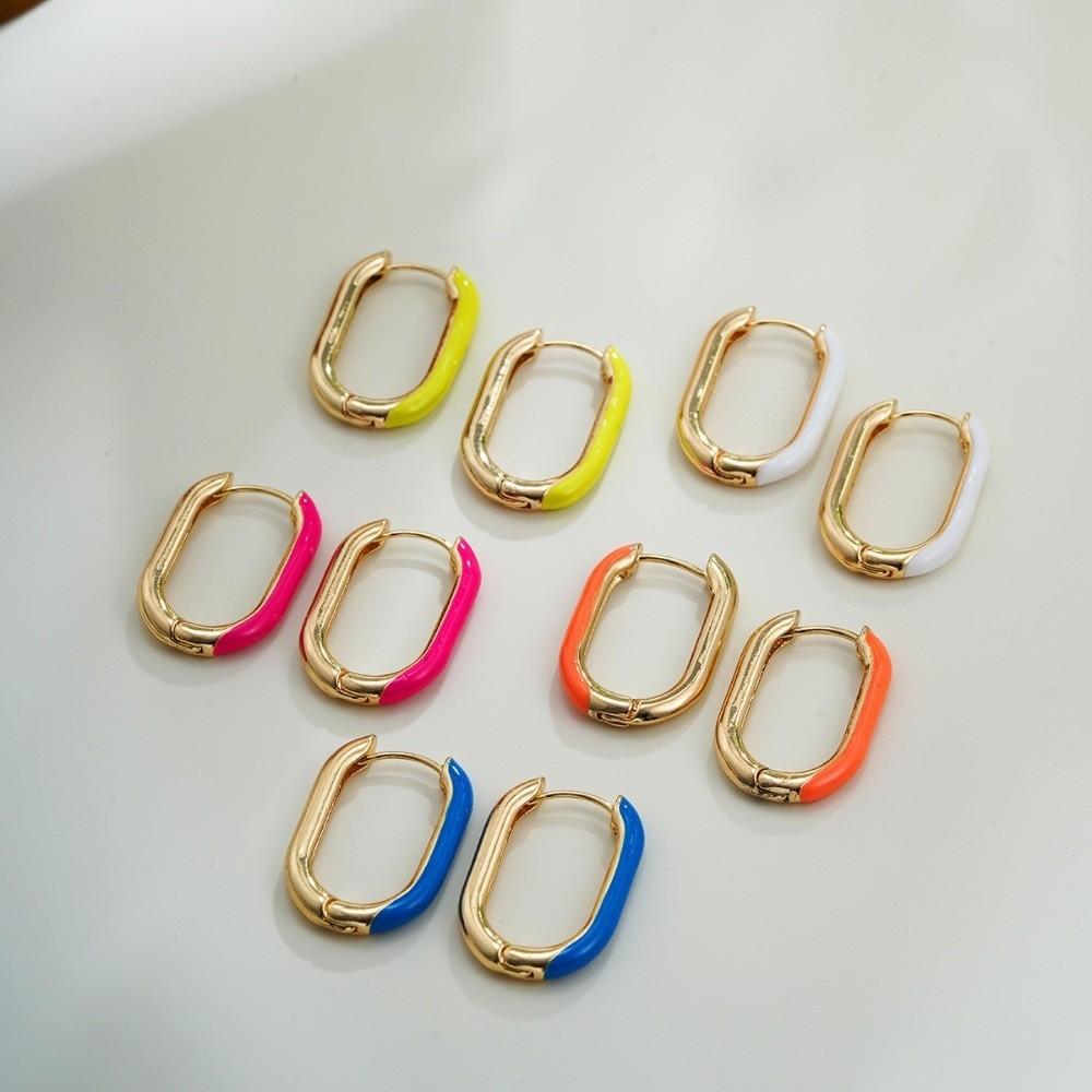 1 Pair Colorful U Shaped Hoop Earrings Minimalist Colorful Enamel Earrings  Women Jewelry