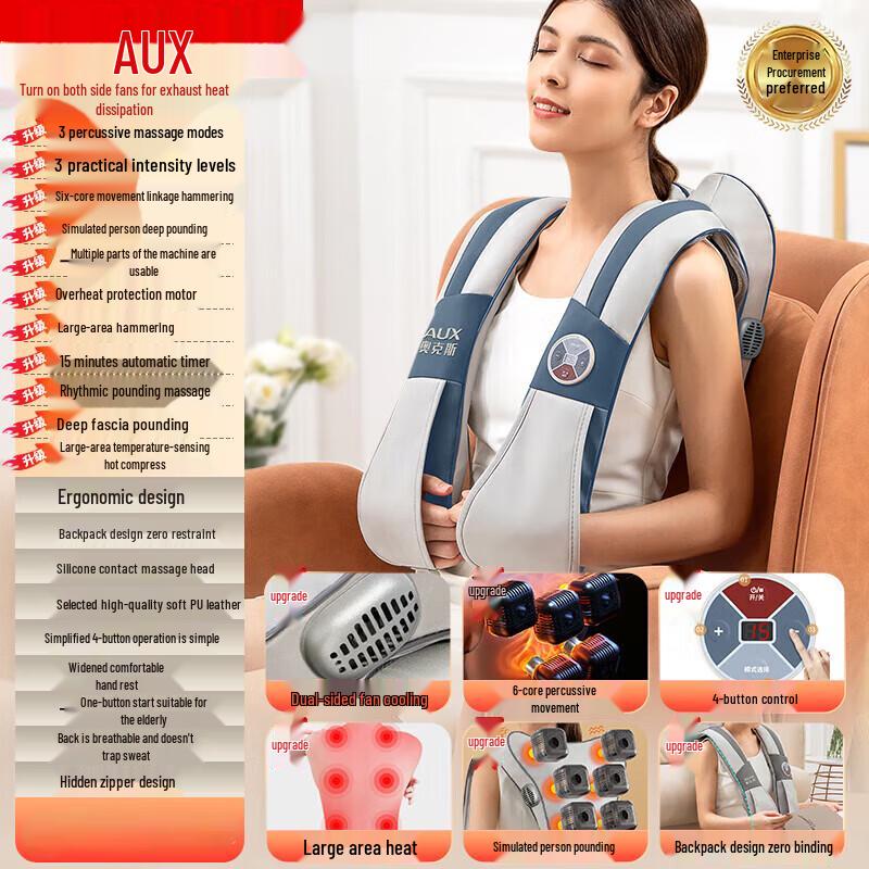 Auxiliary Neck & Shoulder Percussion Massager Shawl with Heat CN plug (adapter included)