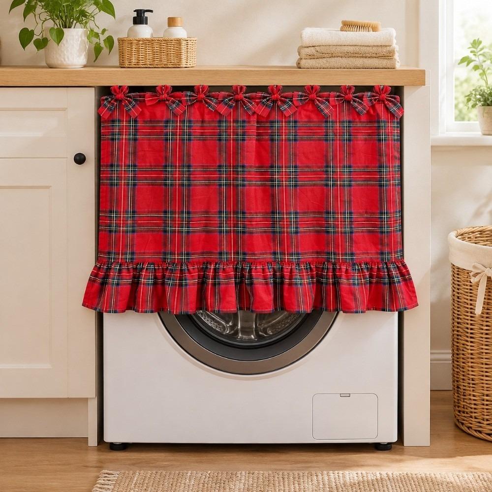 Ruffled Edge Christmas Oven Curtain Double Sided Appliance Dust Cover Festive Cooking