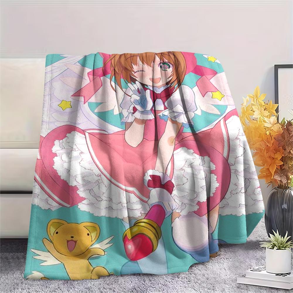 1 шт. Фланелевое одеяло с принтом Cardcaptor Sakura, Высококачественное, Удобное для всех сезонов, Домашний декор, Тепло и уют, Идеально для рождественских подарков