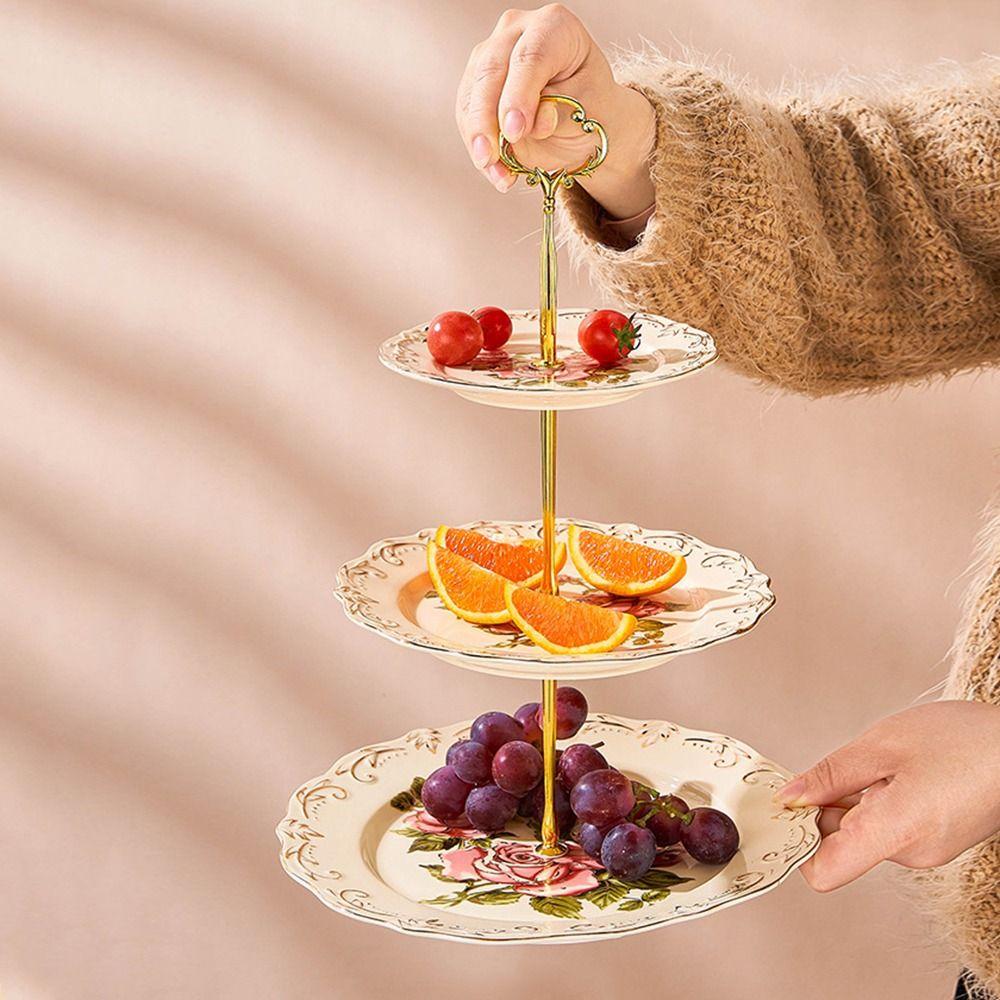 Luxury Three-tier Dim Sum Shelf Nordic Crown Cake Plate Stand Retro Cake Plate  Afternoon Tea