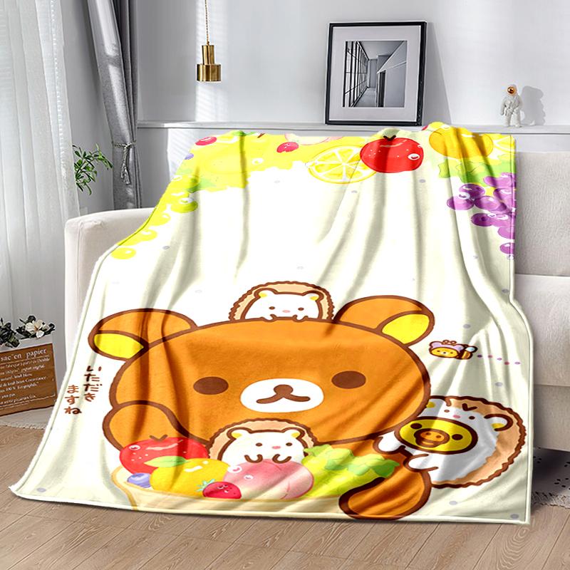 1pc Blanket Rilakkuma1 Print Design, Lightweight Blanket for Sofa, Bed- Soft &Warm, Gift for All Seasons like Christmas, Halloween