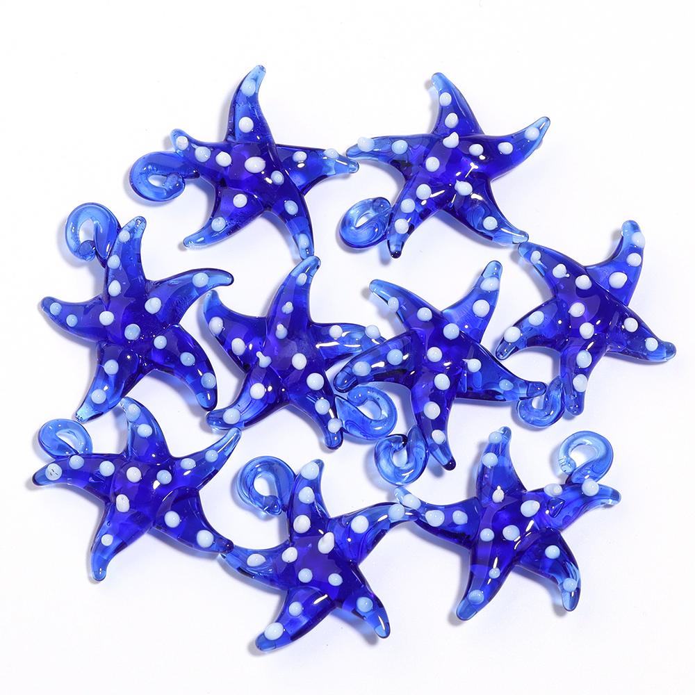 1Pcs 30x35mm Colorful Lampwork Pendant White Dot Pattern Starfish Shape Cute Pendant For DIY Craft Jewelry Necklace Gift Making