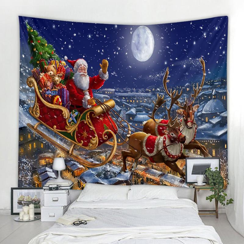 Santa Claus Christmas Party Print Wall Decor Backdrop Fabric for Living Room Bedroom Home Decor Tapestry Tapisserie De Noël