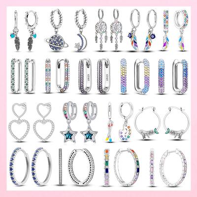 Настоящее серебро 925 пробы, красочные серьги-кольца с цирконием, женские серьги в форме сердца, свадебная вечеринка, помолвка, подарок на годовщину