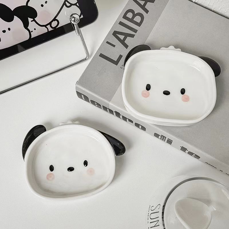 White Dog Shaped Ceramic Tray Mini Cartoon Seasoning Plate Cafe Dessert Sushi Plate Creative Desktop Decoration
