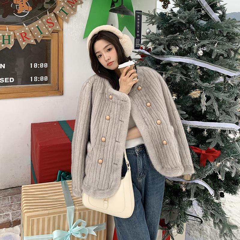 Mink fur coat women's winter 2024 new Xiaoxiangfeng imitation sheep shearing fur integrated lamb wool coat