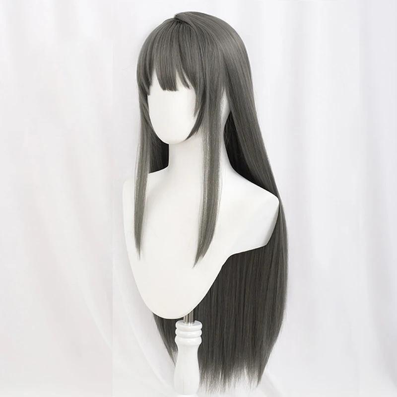 Парик для косплея Сакурадзимы Май «Этот глупый свин не понимает мечты девочки-кролика» Длинные прямые черные серые волосы Аниме-парики + Шапочка для парика