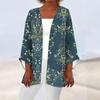 Women's Casual Fashion Caot Retro Printed Lightweight Medium Length Jacket Cardigan
