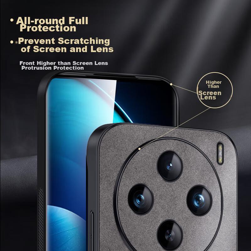Vivo X100 Phone Case, Shockproof Lens Full Protection Soft, Simple Luxury Silicone Outer Casen, Leather Case in Gray
