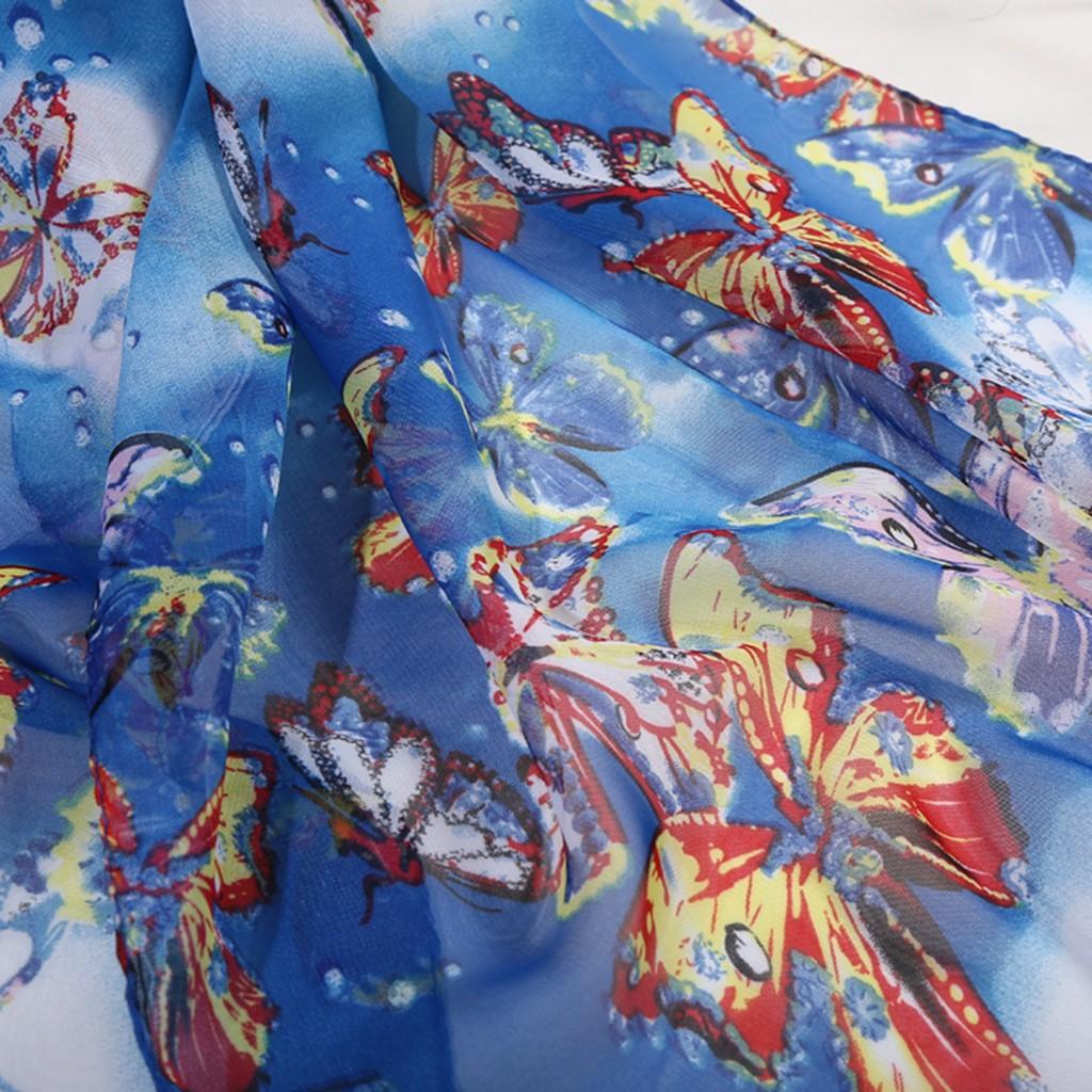 160*50cm Women Flower Print Long Soft Wrap Scarf Simulation Silk Shawl Scarves