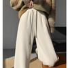 Fashion Women Drawstring Loose Casual Wide Leg Pants Autumn Fleece High Waist Winter Velvet Trousers for Women Elegant Solid Straight Lady Pants 2357