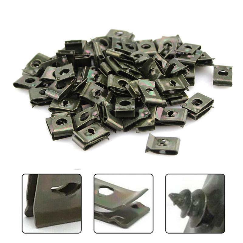 150Pcs Car Metal Screw Fastener U-Type Clips Anti-rust Clamp Fastener Bumper Fender Trim Panel Fastener Board Clip Accessories