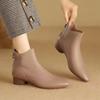 Модные ботильоны с острым носком, женские элегантные кожаные туфли на среднем каблуке 2025 года, зимние удобные туфли-лодочки большого размера на толстой подошве, женские ботинки