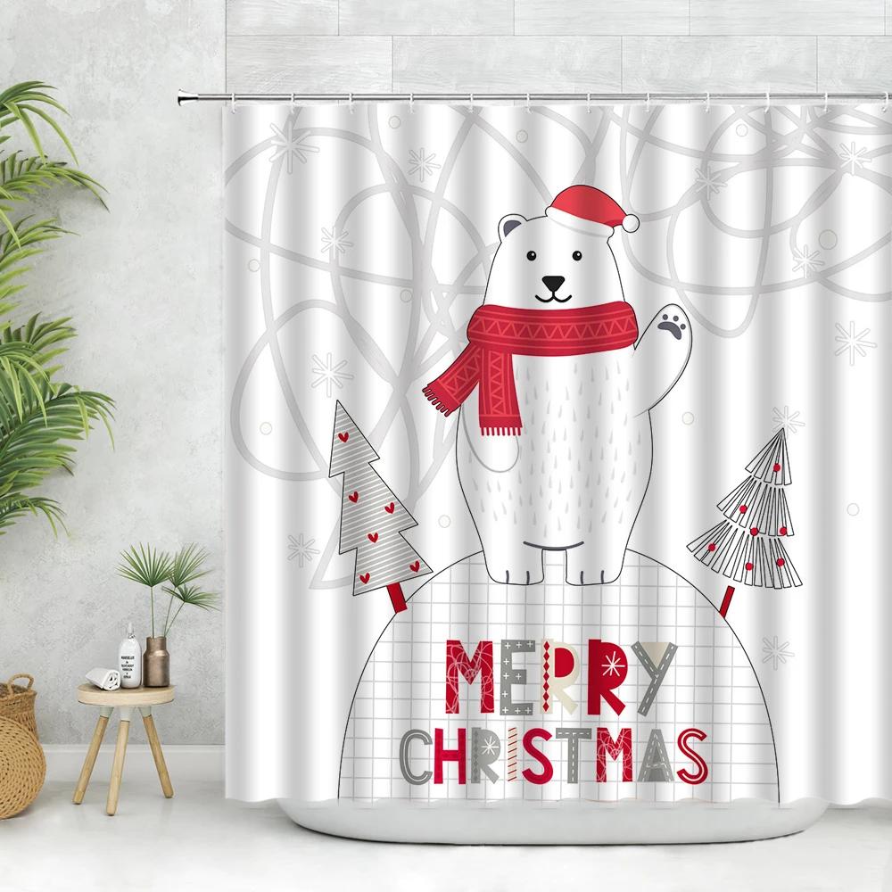 Мультяшный Снежинка Снеговик Набор Занавесок для Душа С Рождеством Олень Сосна Санта Клаус Новый Год Декор для Ванной Тканевые Занавески