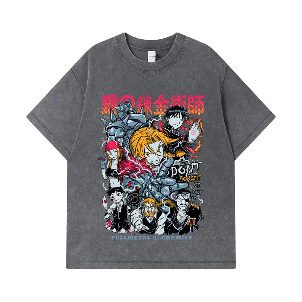 275 GSM Washed T-shirts 100% Cotton Fullmetal Alchemist V1 Print Unisex Heavy Cotton T Shirt