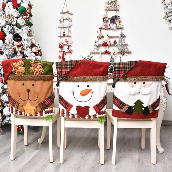 Christmas Chair Cover Snowman Santa Claus Deer Shape Christmas Themed Back Cover Restaurant Seating Decor