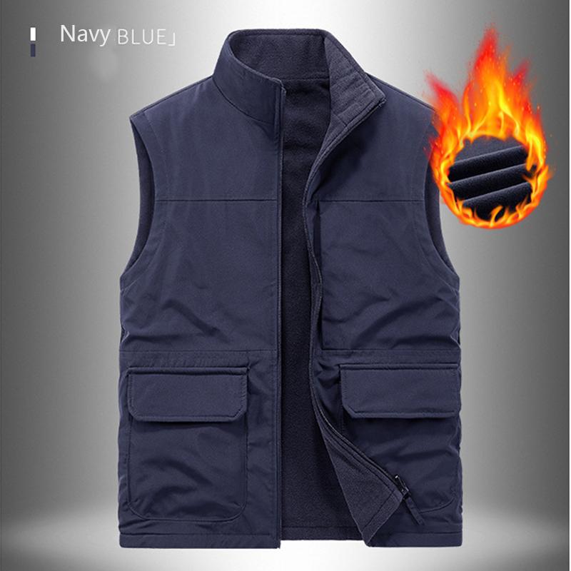 Outdoor Workwear for Spring and Autumn, Double-sided Wear, Thick Vest, Men's Standing Collar, Warm Shoulder, Velvet Vest, Oversized Jacket