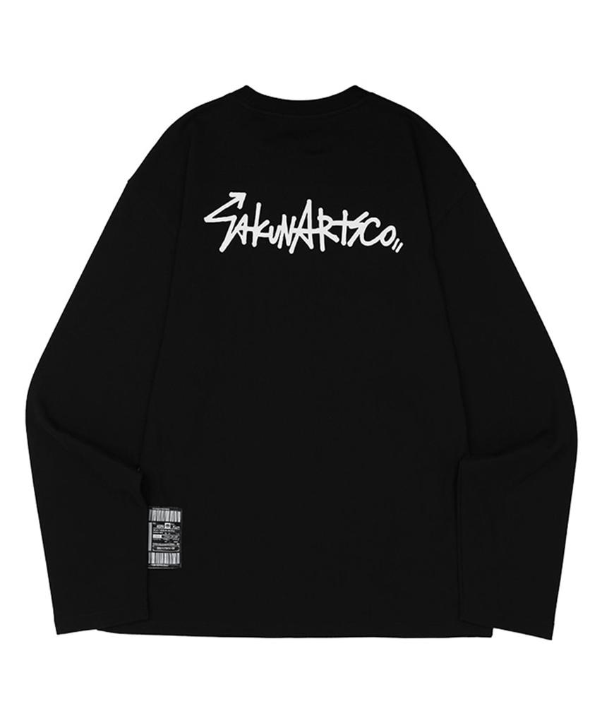 SAKUN Unisex Round Long Sleeve T-Shirt (Black) Tag T-Shirt Black